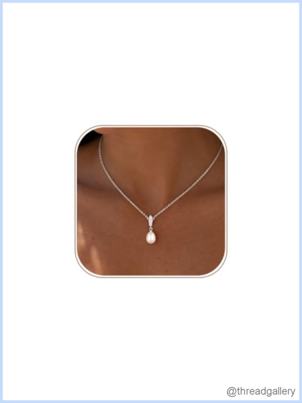 Dainty Pearl CZ Pendant Necklace Silver Plated Adjustable 16.5in Women